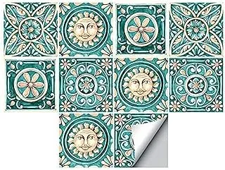 Self-Adhesive Wall Tile Decals, Peel and Stick Tile Stickers, Waterproof Backsplash Stickers for Kitchen Bathroom Decor, 6x6inch 10Pcs, Majolica Green 27