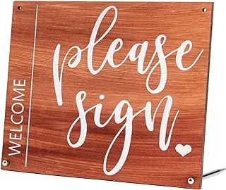 BPA Wedding Sign Guest Book Table Sign 10”x8” Party & Event Supply - ‘Please Sign’ Wooden Rustic Wedding Display Table Decoration for Reception, Centerpiece