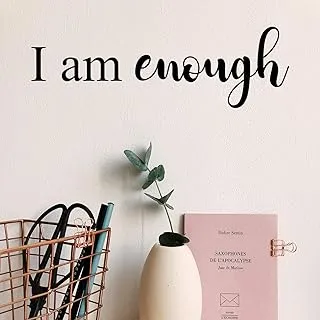 ملصق حائط فني من الفينيل - I Am Enough - 5 بوصة × 15 بوصة - ملصق اقتباس ملهم إيجابي لتقدير الذات لغرفة النوم وخزانة غرفة المعيشة وغرفة الأطفال وغرفة اللعب وديكور المكتب (أسود)