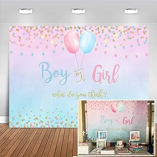 BPA Boy or Girl Gender Reveal Decoration, Blue or Pink Dots Balloon Party Backdrop, 7x5ft Vinyl Gender Reveal Banner Supplies