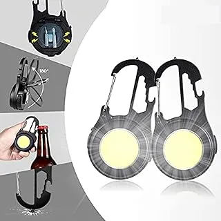 Portable Small Led Keychain Flashlights COB Work Light 2000Lumens Rechargeable Waterproof 4 Light Modes Mini COB Working Flashlights with Collapsible Bracket and Strong Magnet (DT-COB Round 2 Pack)