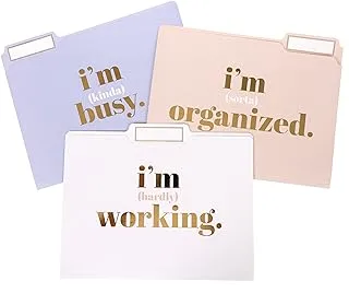 Graphique Designer “I’m Busy” File Folders | Set of 9 (3 Designs) | Letter Size Organizers | Decorative Office Supplies | Durable Coated Cardstock | Gold Foil Lettering| 1/3-Cut Tabs