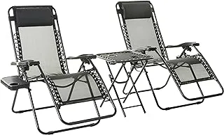 Amazon Basics Textilene Outdoor Adjustable Zero Gravity Folding Reclining Lounge Chair with Side table and Pillow - Pack of 2, Black