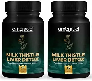 Ambrosial Milk Thistle Liver Detox Supplement| Milk Thistle Capsules for Liver with Dandelion Root | High Strength Herbal Antioxidant Complex for Liver Support (Pack of 2-120 Capsules)