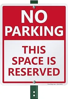 SmartSign 12 x 10 inch “No Parking - This Space Is Reserved” LawnBoss Yard Sign with 3 foot Stake, 40 mil Aluminum, Laminated Rustproof Aluminum, Red and White, Set of 1