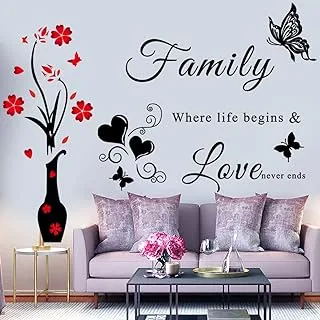 Wall Decor Stickers Family Letter Quotes Wall Decals Vase Wall Murals DIY Removable Wall Stickers for Living Room Bedroom Sofa Backdrop Tv Wall Background Home Decorations.