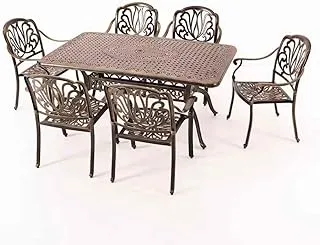 ex 7 Piece Outdoor Cast Aluminum Patio Dining Set, Conversation Furniture Set for Patio Deck Garden with 1 Rectangular Table, 6 Chairs -337