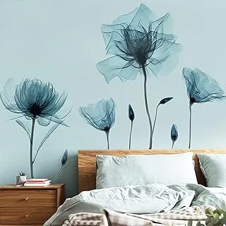 M ACHOOSE Blue Flower Wall Decals Wall Stickers Peel and Stick Removable Decal Stick DIY Wall Art Murals Home Wall Decor for Bedroom Living Room Classroom Office Wall Decaoration