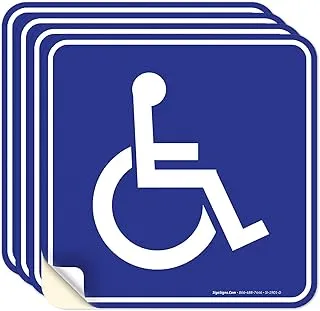 BPA Signs (4 Pack) Handicap Stickers - Disabled Wheelchair Sign, 5.5x5.5 4 Mil Sleek Vinyl Decal Stickers Weather Resistant Long Lasting UV Protected and Waterproof Made in USA