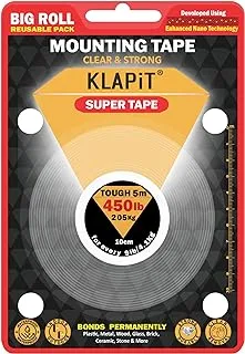 شريط KLAPiT SUPER TAPE Nano، شريط مزدوج الجوانب عالي التحمل، شريط مضاد للانزلاق، شريط تثبيت للاستخدام الشديد - خارجي، سطح خشن، الظروف القاسية، شريط سجاد - قوي 5 أمتار يحمل 205 كجم