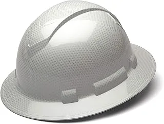 Pyramex Ridgeline Full Brim Hard Hat 4 Point Ratchet Shiny White Graphite Pattern