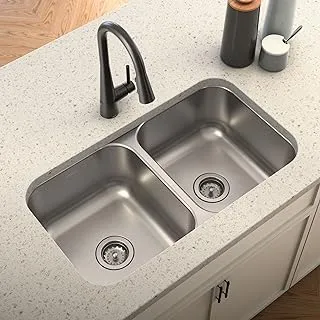 Moen GS18212 1800 Series 31.75 بوصة 18 مقياس Undermount وعاء مزدوج حوض مطبخ من الفولاذ المقاوم للصدأ