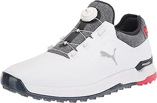 pumagolf PUMA Men's Proadapt Alphacat Disc Golf Shoe, Puma White/Navy Blazer/High Risk Red, 8