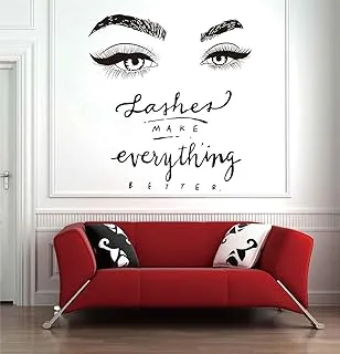 Eyelashes Eye Wall Decor Beauty Salon Decals Lashes Make Everything Better Quote Wall Mural Vinyl Eyelash Eyebrow Sticker LC1107 (Black)