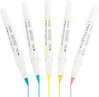 Zebra Mildliner Brush Highlighter Pen - Brush and Marker Nib - Double Ended - Fluorescent Set of 5 in Wallet