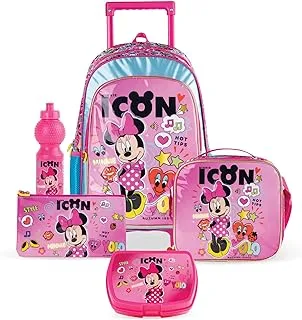 TRUCARE Disney Minnie Mouse Minnie Icon Issue 5in1 Trolley School Bag Set | Kids Backpack Gift | Water Resistant,Box set 18