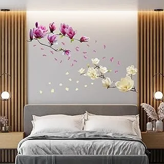 BPA42x107x0.02cm Wall Stickers Pink&White Magnolia Flowers Mural Art Removable Self-Adhesive Decals Vinyl Home DIY for Living Room Bedroom Office Café Decors Nursury Children Boys Girls Kids