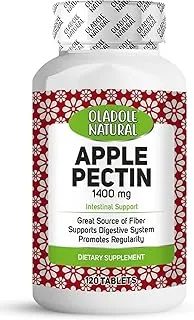 Oladole Natural Apple Pectin 1400mg Supplement 120 Tablets | Dietary Fiber Supplements Promotes Healthy Intestinal & Lower Cholesterol | Supports Digestive System and Promotes Regularity