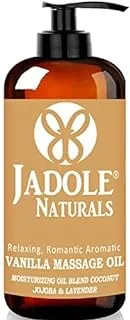 Jadole Naturals Vanilla Massage Oil 240ml For Body Massage, Healthy Hydrated Skin & Muscle Relief | Relaxing Oil Massage, Aromatherapy, | Moisturizing Oil Blend with coconut, Jojoba & Vanilla