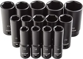 Arcan 1/2 Inch Drive Deep Impact Socket Set, Metric, 11mm - 32mm, Cr-V, 14-Piece (AS21214MD)