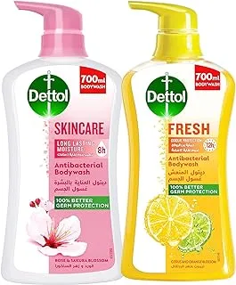 Dettol Skincare Showergel & Bodywash Liquid, 700ml + Dettol Fresh Showergel & Bodywash, 700ml