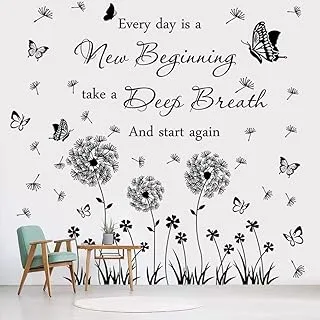 bpa Dandelion Wall Stickers Flower Inspirational Wall Decal Quote Every Day is A New Beginning Wall Decor Butterflies Flying Vinyl Wall Art Murals for Bedroom Living Room Sofa Backdrop TV Wall Decor.