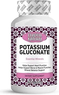 Oladole Natural Potassium Gluconate - (180 Tablets) | Improve Nerve Health, Boosts Muscle Growth & Endurance, Mineral Balance, Maintain Fluid Levels, Healthy Bones | Non GMO, Gluten Free