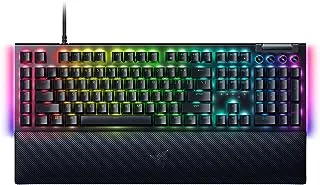 لوحة مفاتيح ميكانيكية للألعاب Razer BlackWidow V4، مفاتيح خضراء تعمل باللمس والنقر، Chroma RGB، 6 مفاتيح ماكرو مخصصة، مسند معصم مغناطيسي، أغطية مفاتيح Doubleshot ABS - أسود