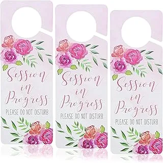 BPA Do not Disturb Sign Session in Progress Door Hanger Double Sided Plastic Door Knob Hanger for Therapy Session, Massage, Spa Treatment, Counseling, (9.4 x 3.5 Inches, Floral, 3 Pack)