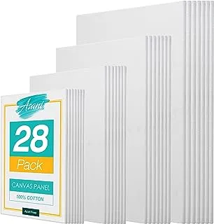 Asani Pre-primed Painting Canvas Panels, 28 Boards Multi-Pack, 5 x 7, 8 x 10, 9 x 12, and 11 x 14, White Cotton Canvases for Acrylic, Oil, Gouache, Tempera Paint, Art Gift for Kids, Adults, Beginners