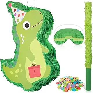 Sratte Dinosaur Pinata with a Blindfold and Pinata Stick Cute Dino Pinata for Kids Boys Girls Birthday Party Baby Shower Animal Dinosaur Theme Party Supplies Decorations (Green)