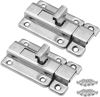 ECVV 2 Packs Door Sliding Bolt Latch Lock 2 Inch Safety Locks Stainless Steel Security Anti-Theft Lock with Mounting Screws for Yard Garden Balcony Bathroom Window Furniture Pet Gate(Silver)