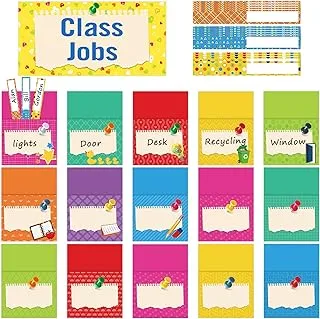 BPA 75 Pieces Class Jobs Bulletin Board Colorful Class Jobs Pocket Chart Set Teacher's Helper Chalkboard Decor Classroom Bulletin Board Decoration for Back to School (Bright Style)