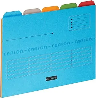 Elba A4 Tabbed Ultimate Folders - Assorted Colour 240gsm Manilla (Pack of 5), blue/green/grey/red/yellow