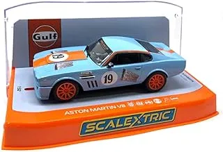 Scalextric Aston Martin V8 Gulf #19 Rikki Cann Racing 1:32 Slot Race Car C4209, Light Blue & Orange