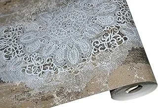 BPA HaokHome 66121 Distressed Wood Damask Wallpaper Rolls Brown/White Lace Textured Wall Decoration 20.8