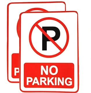 No Parking Sign Red & White Sticker Decal - Easy to Mount Weather Resistant Long Lasting Ink (Size -7.5