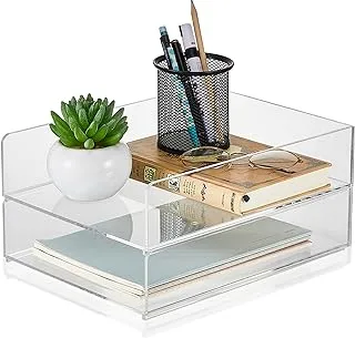 Yulejo Acrylic Desk Organizers and Accessories Tier Paper File Organizer Tray Stackable Document Clear Desk Accessories for Office Workspace Organization (305 x 235 x 70 mm/ 12.01 x 9.25 x 2.76 Inch)