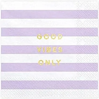 Party Deco Good Vibes only Yummy Paper Napkins, White/Purple