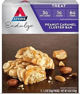 ATKINS Endugle Peanut Caramel Cluster Bars, Low Carb, Keto Firendly, 5 Bars