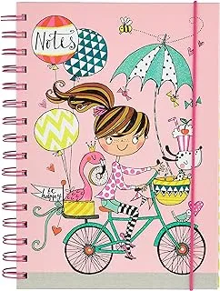 Rachel Ellen Designs Girl on Bicycle Notebook, A5 Size, Pink