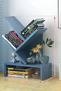 BPA Tree Bookshelf, 4-Tier Book Storage Organizer Shelves Floor Standing Bookcase, Wood Storage Rack Shelf Display for Cd/Magazine/Book in Office Home School Living Room (Blue)