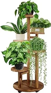 GEEBOBO 5 Tiered Tall Plant Stand for Indoor Outdoor, Wood Plant Shelf Corner Display Rack, Multi-tier Planter Pot Holder Flower Stand for Living Room Balcony Garden Patio (Walnut)…