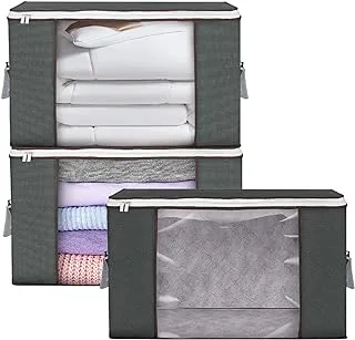 SKY-TOUCH 3 Pcs Large Capacity Sized Bags, Clothes Storage Bag Organizers, Foldable, Durable and Space Saver with See-Through Window and Carry Handles 90L