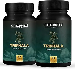 Ambrosial Triphala Capsules | Blend of 3 Natural herbs Amla, Haritaki & more in Triphala Powder| Premium Herbal Digestive Enzymes| Colon Cleanser & Gas Relief | 120 Vegan Capsules