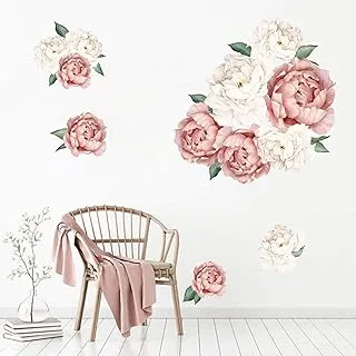 BPA Peony Flowers Wall Decals Floral Wall Stickers Murals Delicate Wallpaper Art Applique, Decorative Waterproof Home Decor for Living Room and Bedroom