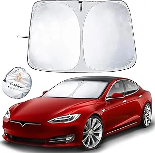 EcoNour Tesla Windshield Sunshade | Durable 240T Polyester Material Sun Visor with Storage Pouch | Car Shade for Front Windshield with 99% Automotive Interior Sun Protection