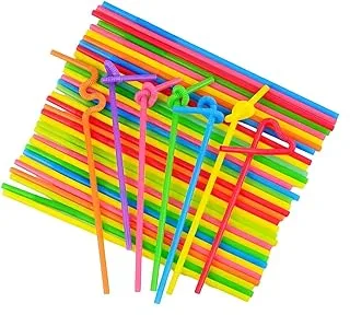 COOLBABY Pack of 100 Colorful Plastic Flexible Bendable Straw Drinking Straws Valentine's Day Wedding Birthday Party Decoration Gift