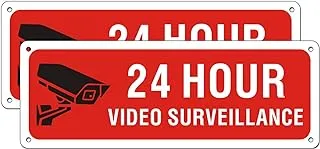 BPA Video Surveillance Metal Sign Under 24 Hour for Business House Camera Security Warning Aluminum Sign CCTV (2 Pack 10 x 3.5 inches)