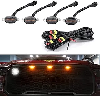 4Pcs Front Grille LED Lights Smoke Lens Grille Light Kit with Hardness Wire Connector Truck Lighting Accessories Auto Grille Lamp Offroad Car